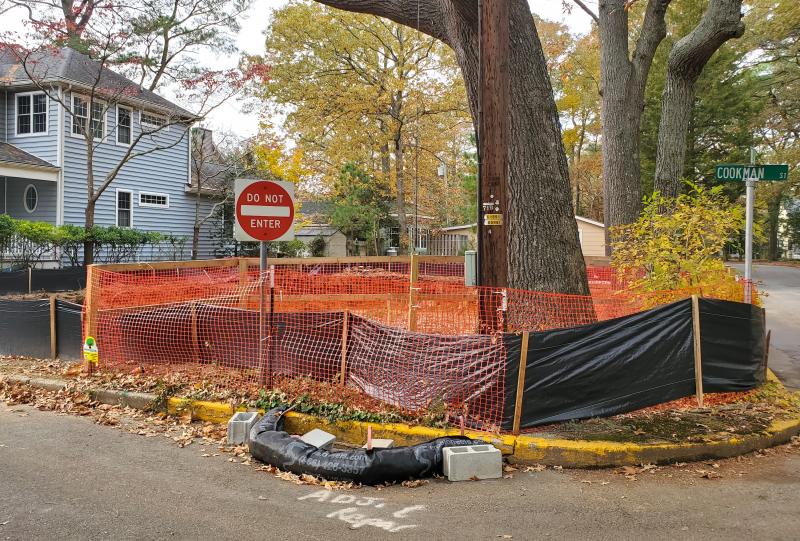 During a meeting Nov. 15, Rehoboth commissioners passed an ordinance requiring stormwater protections measures be taken on any construction project that disturbs more than 1,000 square feet. This property owner the corner of Cookman and Third streets is already taking erosion control measures such as silt fencing and an absorbent filter around the nearby stormdrain. CHRIS FLOOD PHOTO